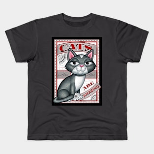 Cute gray white kitty cat on Cats are Amazing! Kids T-Shirt